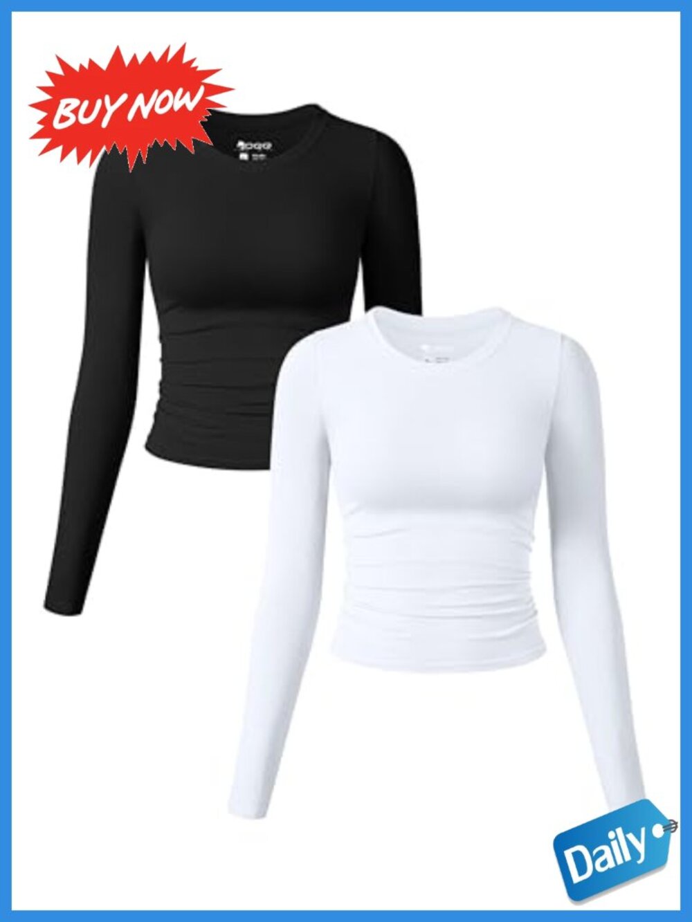 OQQ Women's 2 Piece Long Sleeve Crew Neck Crop Tops Seamless Stretch